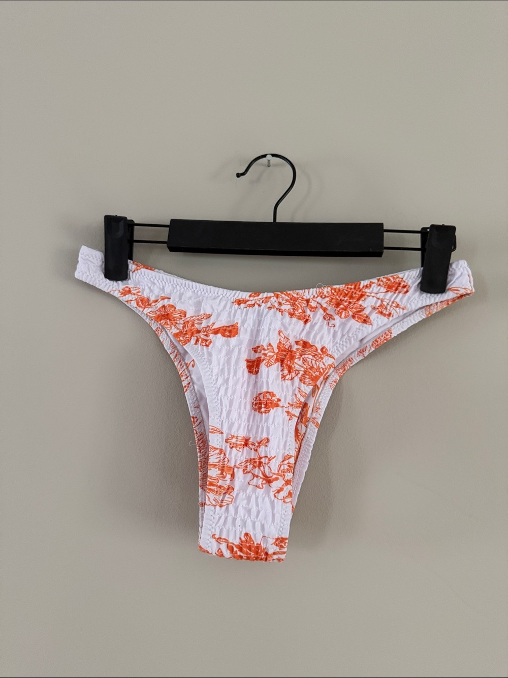 White & Orange Floral Ribbed Bikini Bottoms - Women's Swimwear